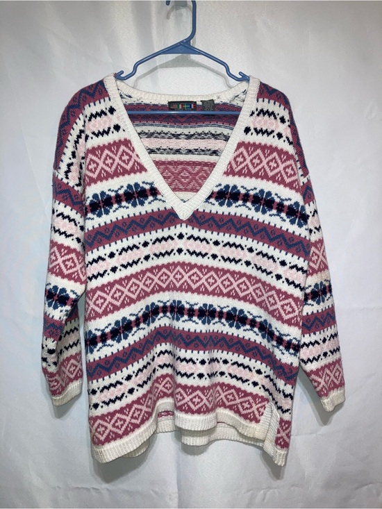 Paris Sport Club Sweaters - Vintage Paris Sport Club V-Neck Sweater - Pink, Navy & Cream